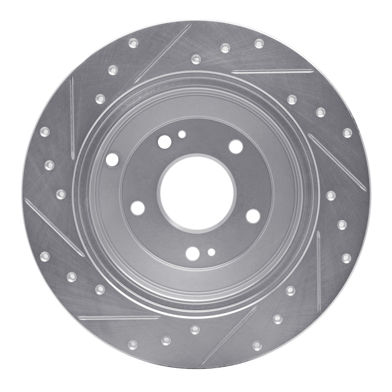 Hyundai Genesis Coupe Brake Rotor (1) - Rear Right - R1 Concepts - Drilled & Slotted - Silver - `10-`16